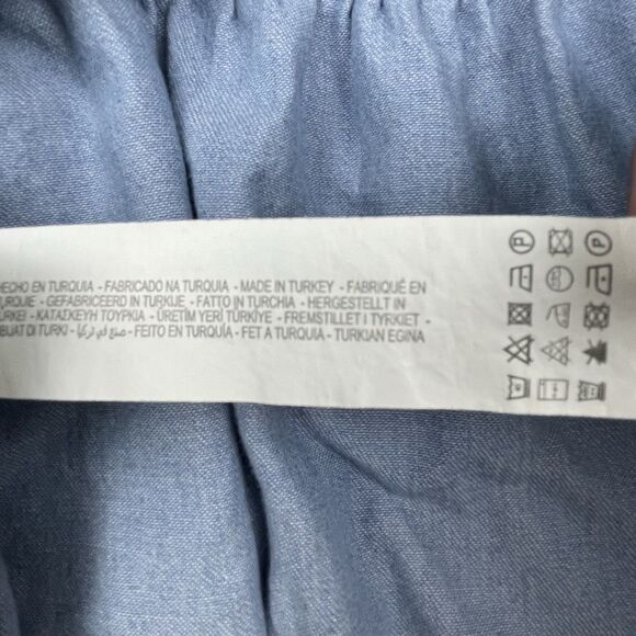 ZARA Chambray Mini Dress Tweed A-Line Smocked Neck Puff Sleeve School Girl-S - Picture 8 of 11